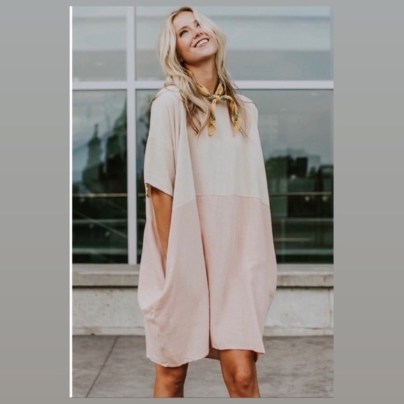 Roolee Dresses & Skirts - Roolee Pink And Tan Colorblock Line In The Sand Oversized Dress Size Small